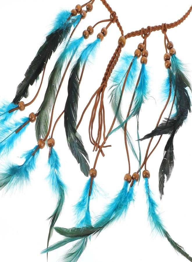 guduling Native American Headdress,Indian Headdress,Boho Indian Feather Headband,Hippie Headbands for Women, Native American Hair Accessories for Women and Girls (Blue) - Image 3